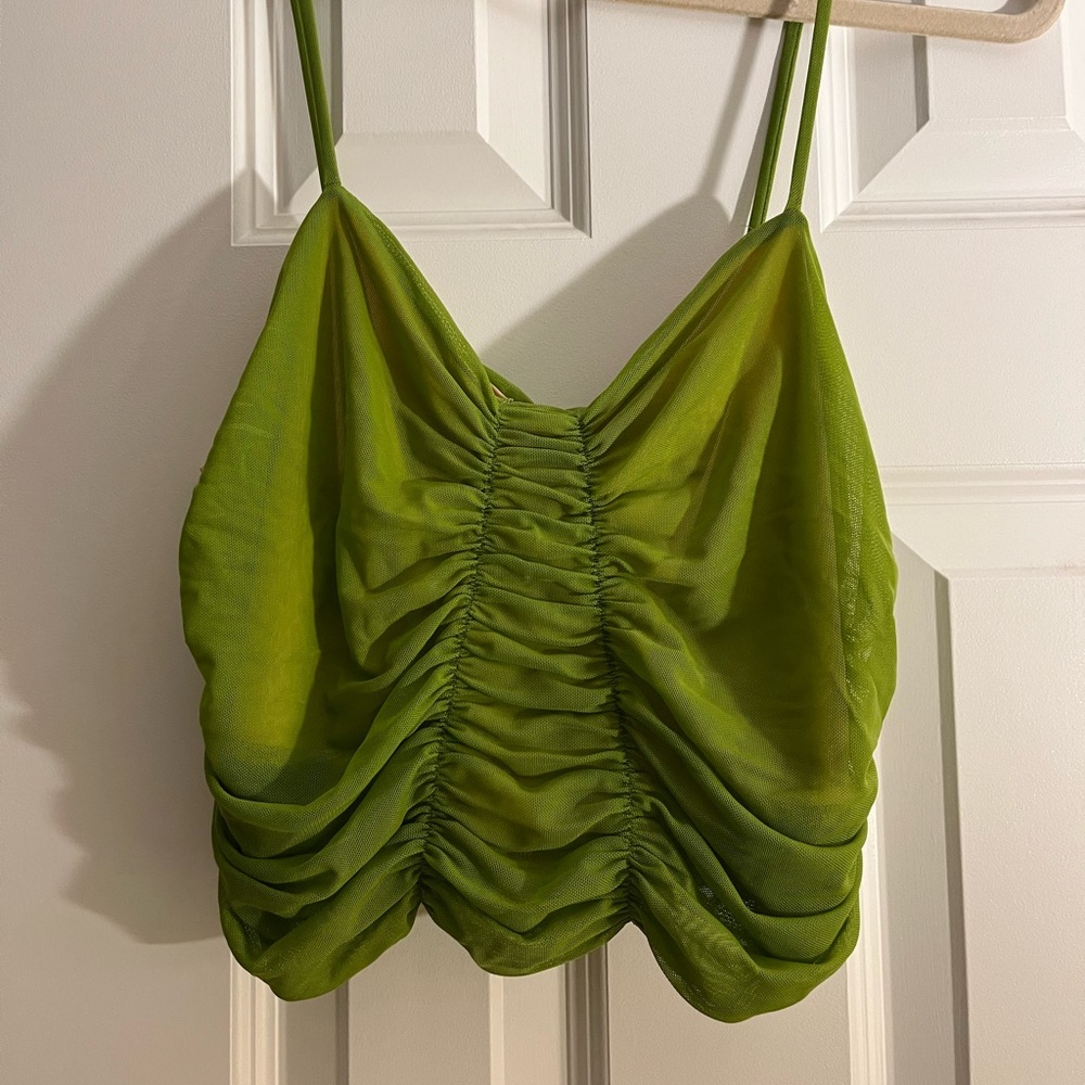 Cotton Candy LA Draped Mesh Green Cropped Top